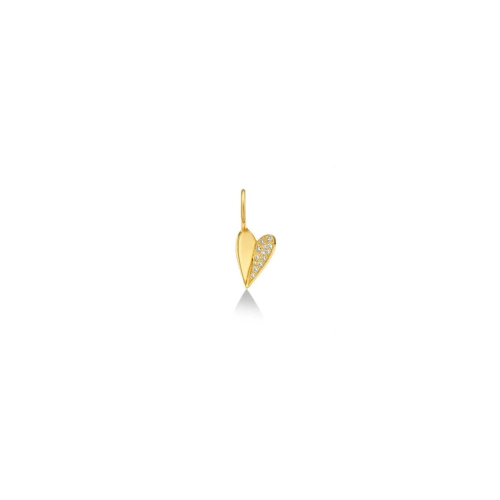 Amanda Pearl Mini Folded Heart Charm with Half Pavé - Picture 2 of 8